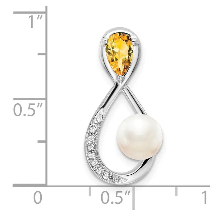 Goldia Rings 14K White Gold CitrineFWC PearlReal Diamond Infinity Chain Slide