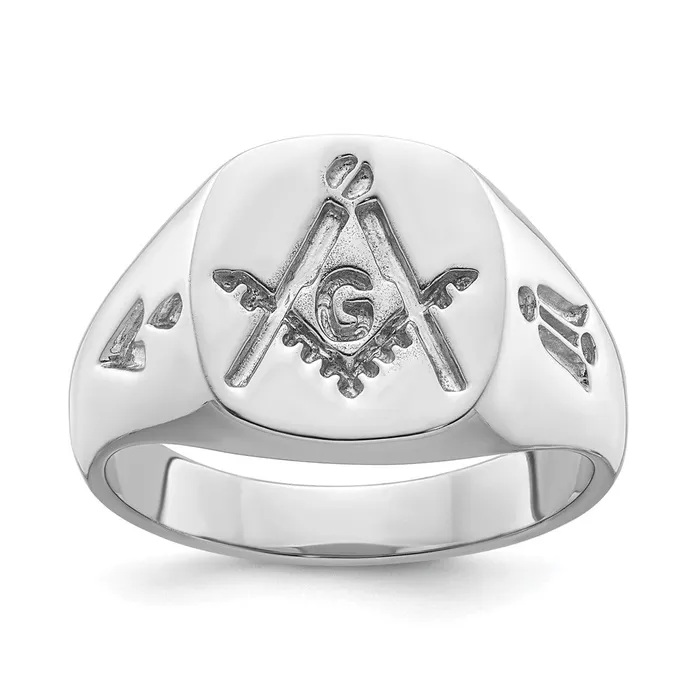 Goldia Rings 14k White Gold Mens Polished and Grooved No Enamel Masonic Ring Goldia Rings 14k White Gold Mens Polished and Grooved No Enamel Masonic Ring