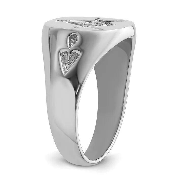 Goldia Rings 14k White Gold Mens Polished and Grooved No Enamel Masonic Ring