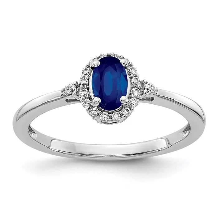 Goldia Rings 14k White Gold Oval Sapphire and Real Diamond Halo Ring