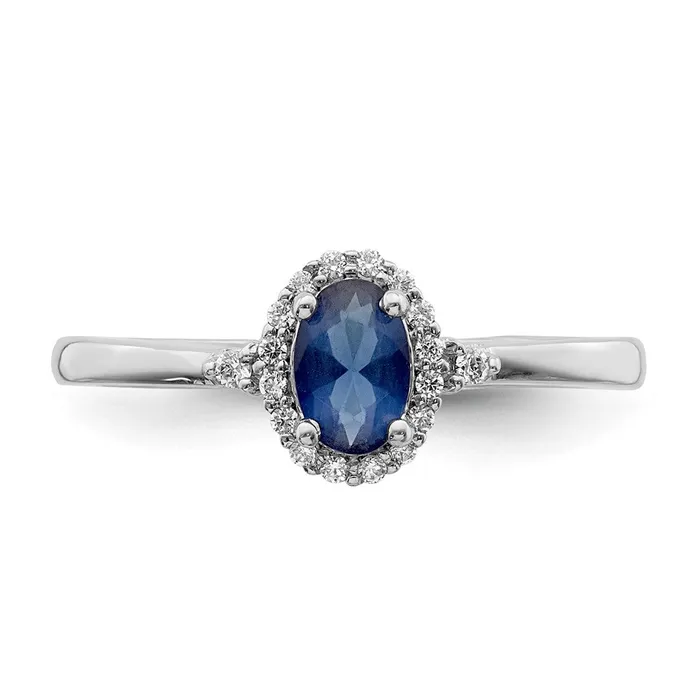 Goldia Rings 14k White Gold Oval Sapphire and Real Diamond Halo Ring