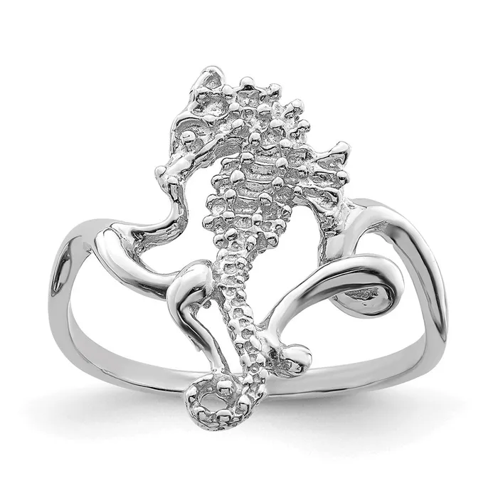 Goldia Rings 14K White Gold Polished Textured 2D Seahorse Ring Size 7