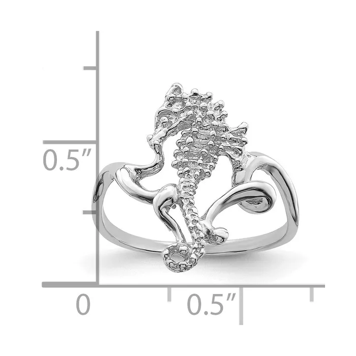 Goldia Rings 14K White Gold Polished Textured 2D Seahorse Ring Size 7