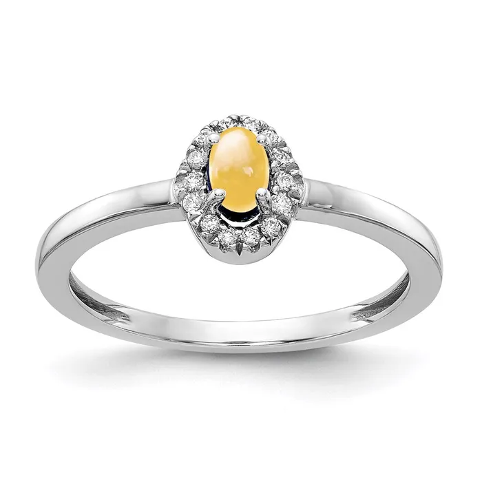 Goldia Rings 14k White Gold Real Diamond and Oval Cabochon Citrine Ring