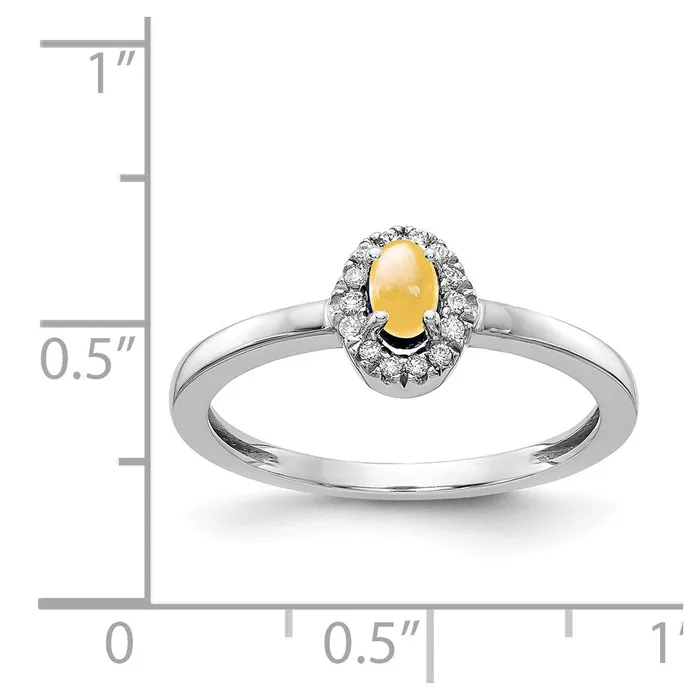 Goldia Rings 14k White Gold Real Diamond and Oval Cabochon Citrine Ring