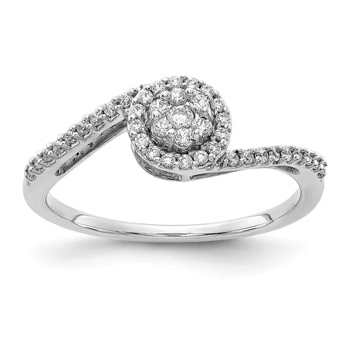 Goldia Rings 14k White Gold Real Diamond Cluster Bypass Ring