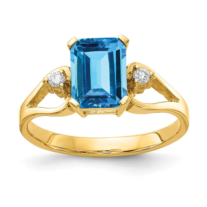 Goldia Rings 14k Yellow Gold 8x6mm Emerald Cut Blue Topaz VS Diamond ring Goldia Rings 14k Yellow Gold 8x6mm Emerald Cut Blue Topaz VS Diamond ring