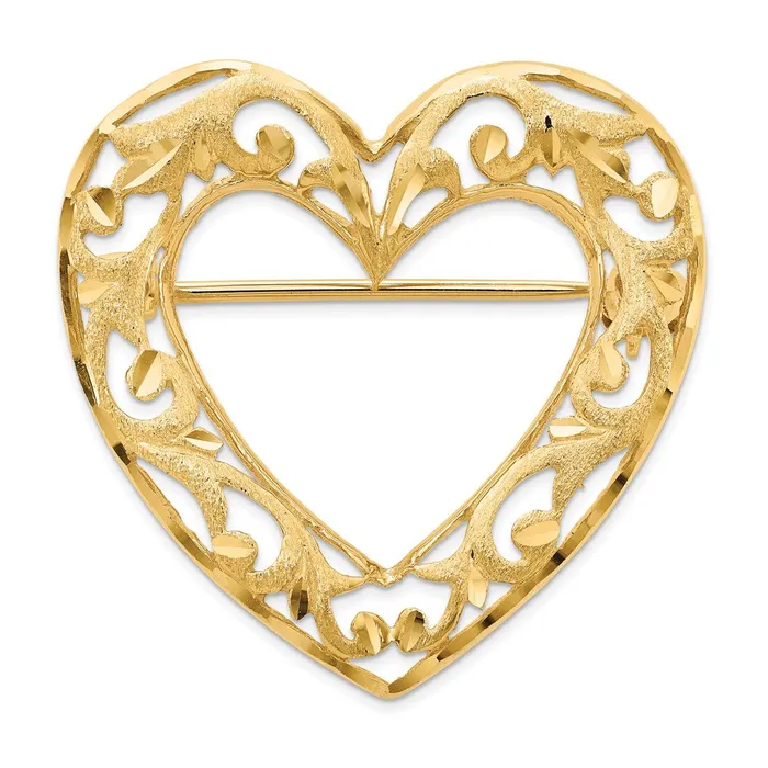 Goldia Rings 14k Yellow Gold Diamondcut Polished and Satin Filigree Open Heart Pin Brooch Goldia Rings 14k Yellow Gold Diamondcut Polished and Satin Filigree Open Heart Pin Brooch
