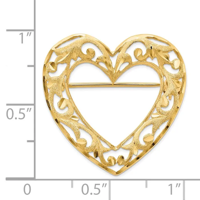 Goldia Rings 14k Yellow Gold Diamondcut Polished and Satin Filigree Open Heart Pin Brooch