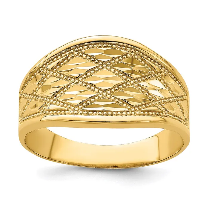 Goldia Rings 14K Yellow Gold DiamondCut Quilted Pattern Ring