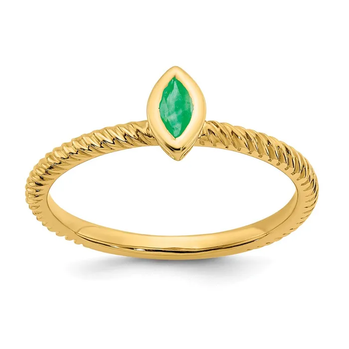 Goldia Rings 14K Yellow Gold Marquise Bezel Emerald Ring