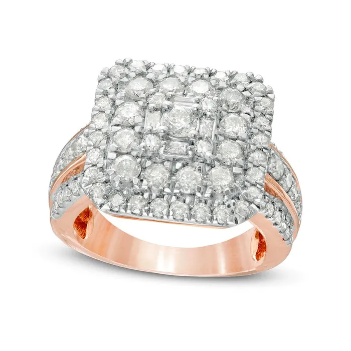 Goldia Rings 213 CT TW Composite Natural Diamond Double Cushion Frame MultiRow Engagement Ring in Solid 10K Rose Gold Goldia Rings 213 CT TW Composite Natural Diamond Double Cushion Frame MultiRow Engagement Ring in Solid 10K Rose Gold