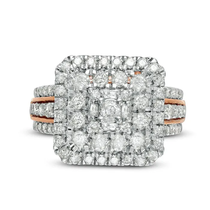 Goldia Rings 213 CT TW Composite Natural Diamond Double Cushion Frame MultiRow Engagement Ring in Solid 10K Rose Gold Goldia Rings 213 CT TW Composite Natural Diamond Double Cushion Frame MultiRow Engagement Ring in Solid 10K Rose Gold
