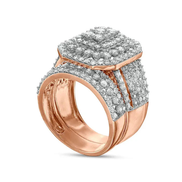 Goldia Rings 220 CT TW Composite Natural Diamond Triple Octagonal Frame MultiRow Bridal Engagement Ring Set in Solid 10K Rose Gold Goldia Rings 220 CT TW Composite Natural Diamond Triple Octagonal Frame MultiRow Bridal Engagement Ring Set in Solid 10K Rose Gold