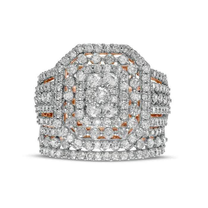 Goldia Rings 220 CT TW Composite Natural Diamond Triple Octagonal Frame MultiRow Bridal Engagement Ring Set in Solid 10K Rose Gold Goldia Rings 220 CT TW Composite Natural Diamond Triple Octagonal Frame MultiRow Bridal Engagement Ring Set in Solid 10K Rose Gold