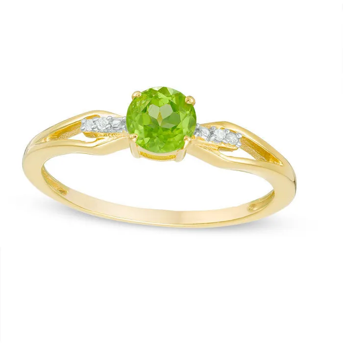 Goldia Rings 50mm Peridot and Natural Diamond Accent Split Shank Ring in Sterling Silver with Solid 14K Gold Plate Goldia Rings 50mm Peridot and Natural Diamond Accent Split Shank Ring in Sterling Silver with Solid 14K Gold Plate