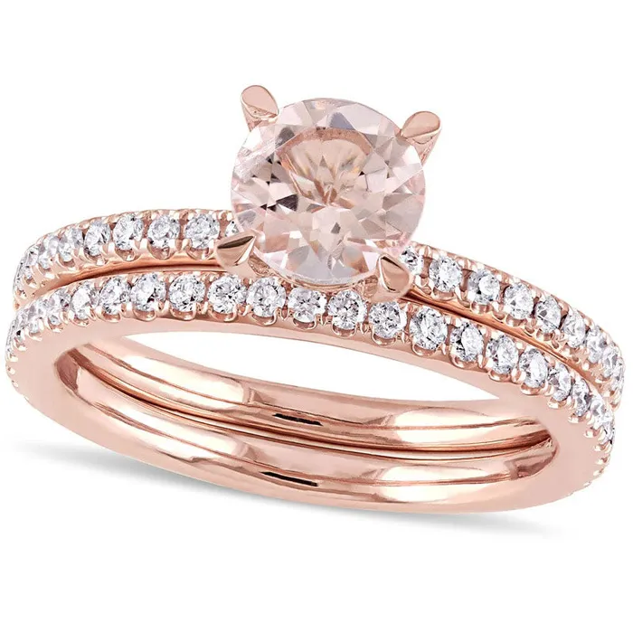 Goldia Rings 65mm Morganite and 063 CT TW Natural Diamond Bridal Engagement Ring Set in Solid 14K Rose Gold Goldia Rings 65mm Morganite and 063 CT TW Natural Diamond Bridal Engagement Ring Set in Solid 14K Rose Gold
