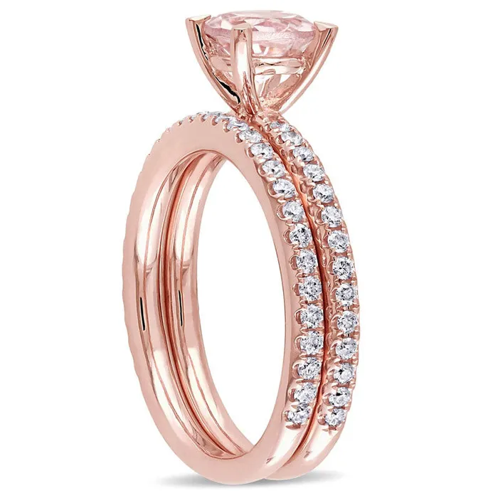 Goldia Rings 65mm Morganite and 063 CT TW Natural Diamond Bridal Engagement Ring Set in Solid 14K Rose Gold Goldia Rings 65mm Morganite and 063 CT TW Natural Diamond Bridal Engagement Ring Set in Solid 14K Rose Gold