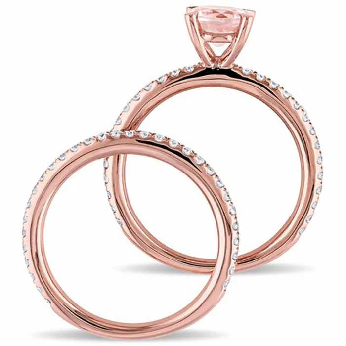 Goldia Rings 65mm Morganite and 063 CT TW Natural Diamond Bridal Engagement Ring Set in Solid 14K Rose Gold Goldia Rings 65mm Morganite and 063 CT TW Natural Diamond Bridal Engagement Ring Set in Solid 14K Rose Gold