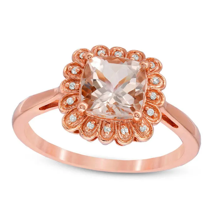 Goldia Rings 70mm CushionCut Morganite and 005 CT TW Natural Diamond Flower Frame Ring in Solid 10K Rose Gold Goldia Rings 70mm CushionCut Morganite and 005 CT TW Natural Diamond Flower Frame Ring in Solid 10K Rose Gold
