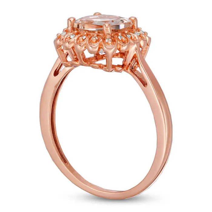 Goldia Rings 70mm CushionCut Morganite and 005 CT TW Natural Diamond Flower Frame Ring in Solid 10K Rose Gold Goldia Rings 70mm CushionCut Morganite and 005 CT TW Natural Diamond Flower Frame Ring in Solid 10K Rose Gold