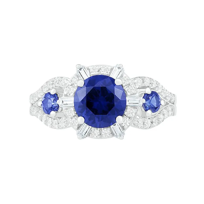 Goldia Rings 70mm LabCreated Blue and White Sapphire Ships Wheel Frame Three Stone Split Shank Bridal Engagement Ring Set in Sterling Silver Goldia Rings 70mm LabCreated Blue and White Sapphire Ships Wheel Frame Three Stone Split Shank Bridal Engagement Ring Set in Sterling Silver