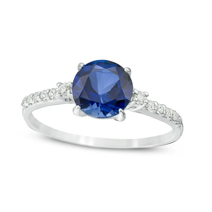 Goldia Rings 70mm LabCreated Blue Sapphire and 013 CT TW Diamond Engagement Ring in Solid 10K White Gold Goldia Rings 70mm LabCreated Blue Sapphire and 013 CT TW Diamond Engagement Ring in Solid 10K White Gold