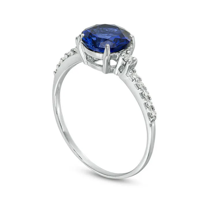 Goldia Rings 70mm LabCreated Blue Sapphire and 013 CT TW Diamond Engagement Ring in Solid 10K White Gold Goldia Rings 70mm LabCreated Blue Sapphire and 013 CT TW Diamond Engagement Ring in Solid 10K White Gold