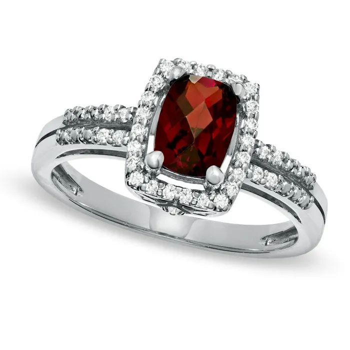Goldia Rings CushionCut Garnet and White Topaz Frame Ring in Sterling Silver Goldia Rings CushionCut Garnet and White Topaz Frame Ring in Sterling Silver