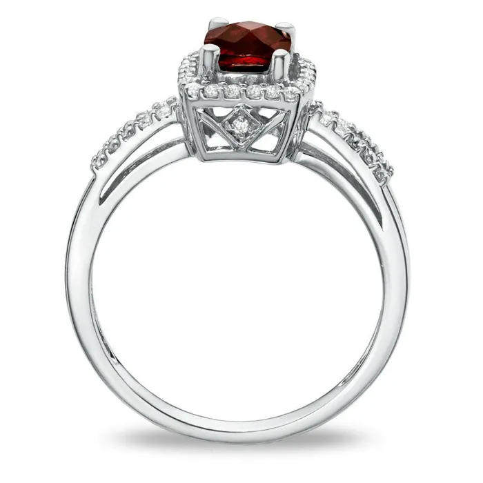 Goldia Rings CushionCut Garnet and White Topaz Frame Ring in Sterling Silver Goldia Rings CushionCut Garnet and White Topaz Frame Ring in Sterling Silver
