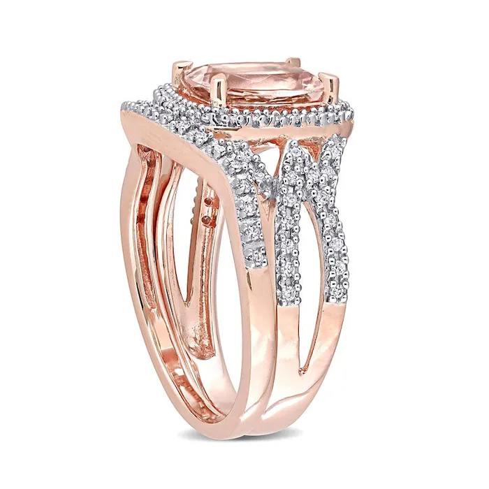 Goldia Rings CushionCut Morganite and 025 CT TW Natural Diamond Frame Bridal Engagement Ring Set in Solid 10K Rose Gold Goldia Rings CushionCut Morganite and 025 CT TW Natural Diamond Frame Bridal Engagement Ring Set in Solid 10K Rose Gold