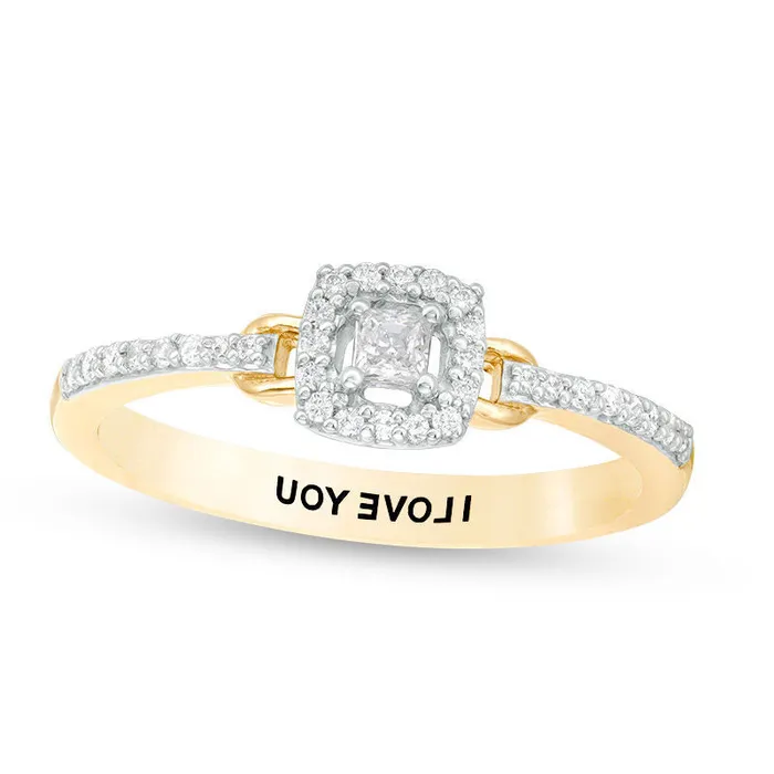 Goldia Rings Engravable 020 CT TW PrincessCut Natural Diamond Frame Buckle Promise Ring in Solid 10K White Yellow or Rose Gold 1 Line Goldia Rings Engravable 020 CT TW PrincessCut Natural Diamond Frame Buckle Promise Ring in Solid 10K White Yellow or Rose Gold 1 Line