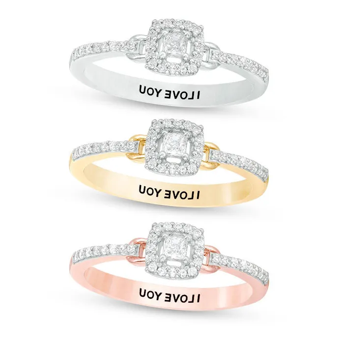 Goldia Rings Engravable 020 CT TW PrincessCut Natural Diamond Frame Buckle Promise Ring in Solid 10K White Yellow or Rose Gold 1 Line Goldia Rings Engravable 020 CT TW PrincessCut Natural Diamond Frame Buckle Promise Ring in Solid 10K White Yellow or Rose Gold 1 Line