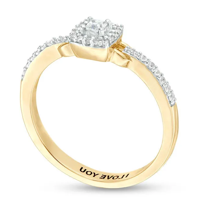 Goldia Rings Engravable 020 CT TW PrincessCut Natural Diamond Frame Buckle Promise Ring in Solid 10K White Yellow or Rose Gold 1 Line Goldia Rings Engravable 020 CT TW PrincessCut Natural Diamond Frame Buckle Promise Ring in Solid 10K White Yellow or Rose Gold 1 Line