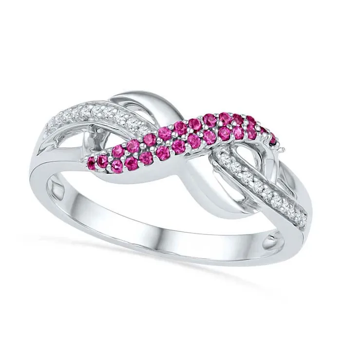 Goldia Rings LabCreated Pink Sapphire and Diamond Accent Infinity Loop Ring in Sterling Silver Goldia Rings LabCreated Pink Sapphire and Diamond Accent Infinity Loop Ring in Sterling Silver