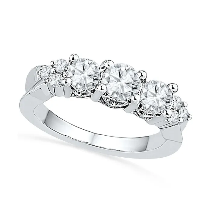 Goldia Rings LabCreated White Sapphire and 010 CT TW Diamond Three Stone Engagement Ring in Solid 10K White Gold Goldia Rings LabCreated White Sapphire and 010 CT TW Diamond Three Stone Engagement Ring in Solid 10K White Gold