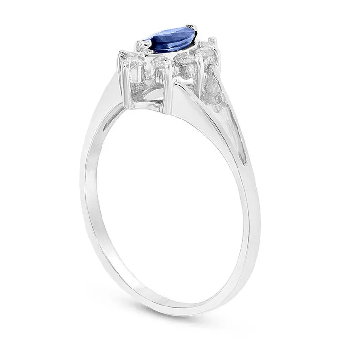 Goldia Rings Marquise Blue Sapphire and 017 CT TW Natural Diamond Frame Split Shank Ring in Solid 14K White Gold Goldia Rings Marquise Blue Sapphire and 017 CT TW Natural Diamond Frame Split Shank Ring in Solid 14K White Gold