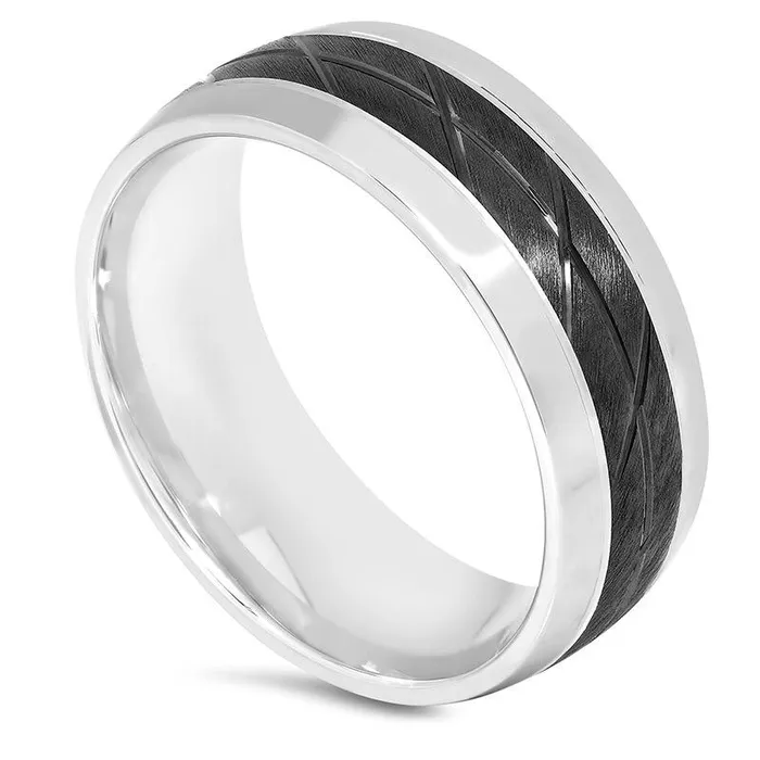 Goldia Rings Mens 80mm Natural DiamondCut Slant Groove Center Wedding Band in Sterling Silver and Black Rhodium Goldia Rings Mens 80mm Natural DiamondCut Slant Groove Center Wedding Band in Sterling Silver and Black Rhodium