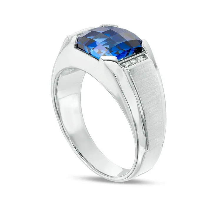 Goldia Rings Mens 90mm CushionCut LabCreated Blue Sapphire and 005 CT TW Diamond Signet Ring in Sterling Silver Goldia Rings Mens 90mm CushionCut LabCreated Blue Sapphire and 005 CT TW Diamond Signet Ring in Sterling Silver