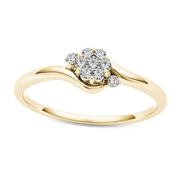 Goldia Rings Natural Diamond Accent Flower Bypass Promise Ring in Solid 10K Yellow Gold Goldia Rings Natural Diamond Accent Flower Bypass Promise Ring in Solid 10K Yellow Gold