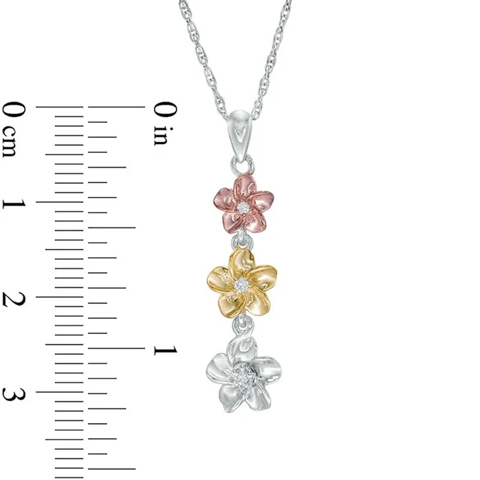 Goldia Rings Natural Diamond Accent Flower Triple Drop Pendant in Sterling Silver and 10K TwoTone Gold Goldia Rings Natural Diamond Accent Flower Triple Drop Pendant in Sterling Silver and 10K TwoTone Gold