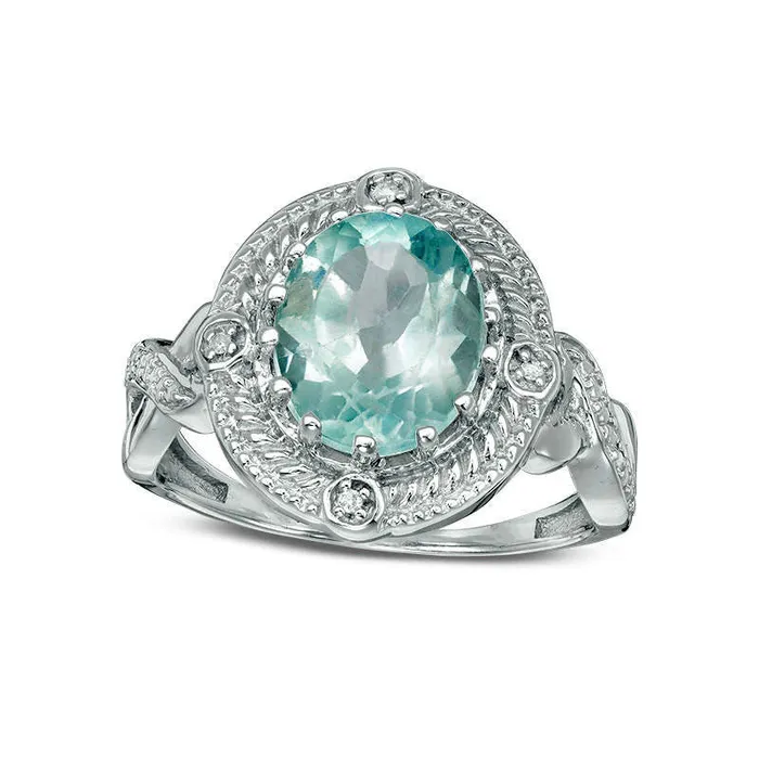 Goldia Rings Oval Blue Topaz and Natural Diamond Accent Beaded RopeTextured Frame Antique VintageStyles Ring in Sterling Silver Goldia Rings Oval Blue Topaz and Natural Diamond Accent Beaded RopeTextured Frame Antique VintageStyles Ring in Sterling Silver