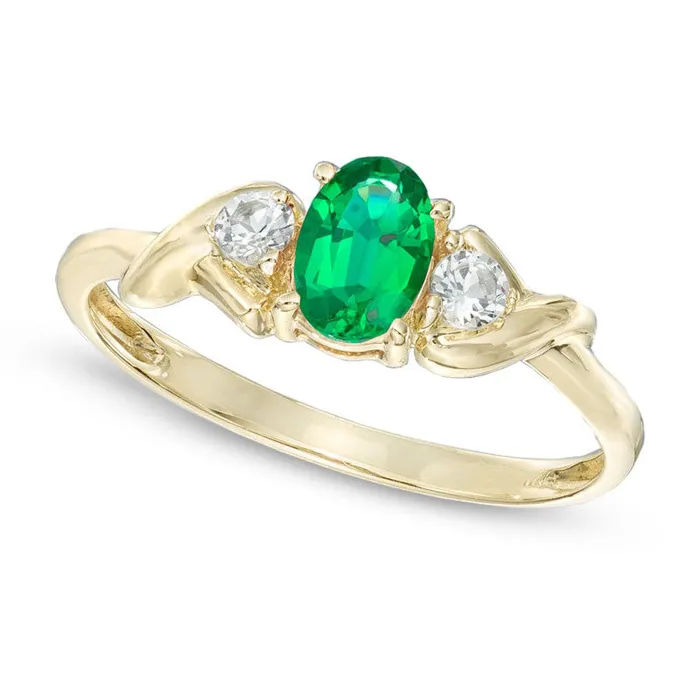 Goldia Rings Oval LabCreated Emerald and White Topaz Ring in Solid 10K Yellow Gold Goldia Rings Oval LabCreated Emerald and White Topaz Ring in Solid 10K Yellow Gold