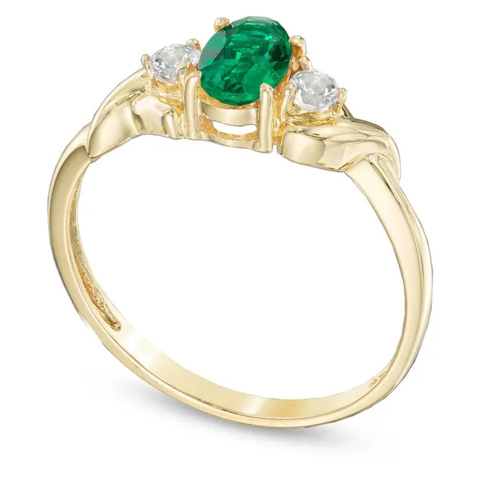 Goldia Rings Oval LabCreated Emerald and White Topaz Ring in Solid 10K Yellow Gold Goldia Rings Oval LabCreated Emerald and White Topaz Ring in Solid 10K Yellow Gold