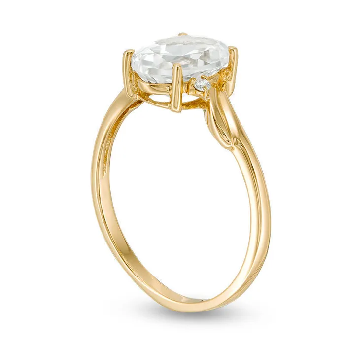 Goldia Rings Oval LabCreated White Sapphire and Diamond Accent Bypass Swirl Shank Ring in Solid 10K Yellow Gold Goldia Rings Oval LabCreated White Sapphire and Diamond Accent Bypass Swirl Shank Ring in Solid 10K Yellow Gold