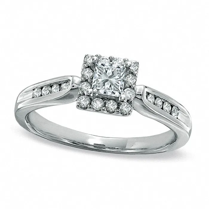 Goldia Rings Previously Owned 050 CT TW PrincessCut Natural Diamond Framed Engagement Ring in Solid 14K White Gold Goldia Rings Previously Owned 050 CT TW PrincessCut Natural Diamond Framed Engagement Ring in Solid 14K White Gold