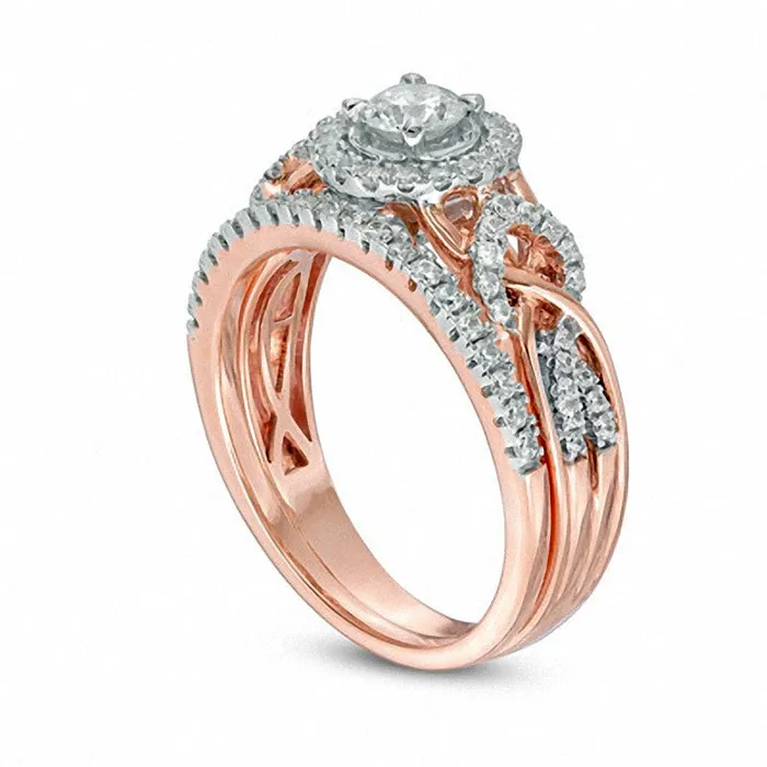 Goldia Rings Previously Owned 075 CT TW Natural Diamond Frame Braided Infinity Bridal Engagement Ring Set in Solid 14K TwoTone Gold Goldia Rings Previously Owned 075 CT TW Natural Diamond Frame Braided Infinity Bridal Engagement Ring Set in Solid 14K TwoTone Gold