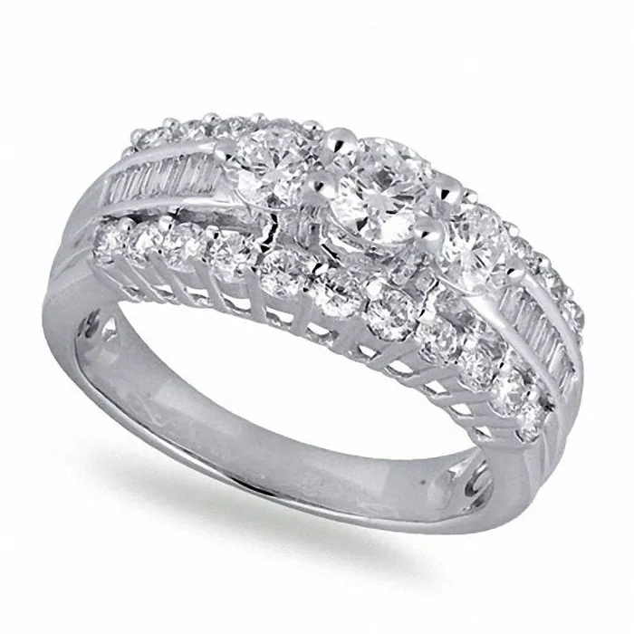 Goldia Rings Previously Owned 15 CT TW Natural Diamond Three Stone Engagement Ring in Solid 14K White Gold Goldia Rings Previously Owned 15 CT TW Natural Diamond Three Stone Engagement Ring in Solid 14K White Gold