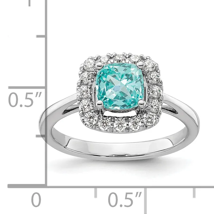 Goldia Rings Pure Serenity 14k White Gold 14 Ct Lab Grown Diamond VSSI G and Halo Lab Created Paraiba Ring