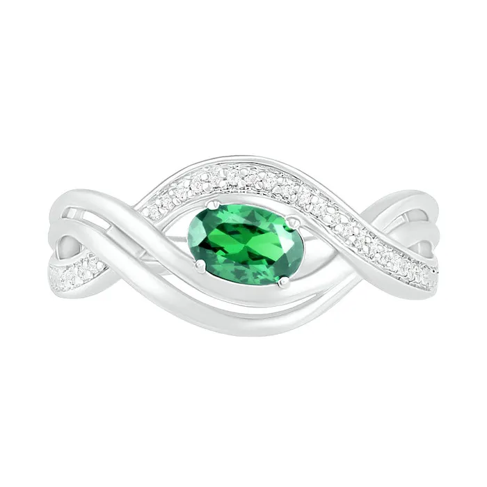 Goldia Rings Sideways Oval LabCreated Emerald and 007 CT TW Diamond MultiRow Bypass Split Shank Ring in Sterling Silver Goldia Rings Sideways Oval LabCreated Emerald and 007 CT TW Diamond MultiRow Bypass Split Shank Ring in Sterling Silver